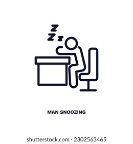 man snoozing icon. Thin line man snoozing icon from behavior and action collection. Outline vector isolated on white background. Editable man snoozing symbol can be used web and mobile