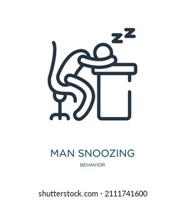 Man Snoozing Thin Line Icon. Bed, Snooze Linear Icons From Behavior Concept Isolated Outline Sign. Vector Illustration Symbol Element For Web Design And Apps.