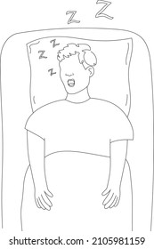 A man snores in his sleep. Vector line illustration.