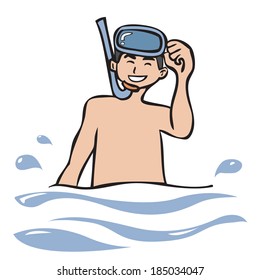 Man with snorkel masks in sea