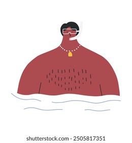 Hombre buceando en el mar, Ilustración vectorial plana de dibujos animados aislados sobre fondo blanco. Lindo personaje dibujado a mano. Conceptos de vacaciones de verano, mar y océano.