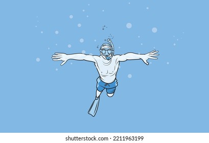 Man Snorkeling Underwater Vector Illustration
