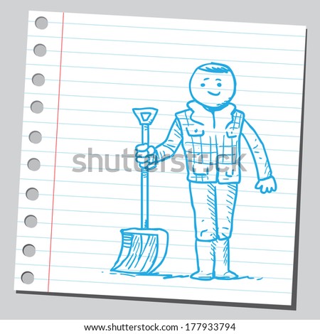 Man with snow shovel