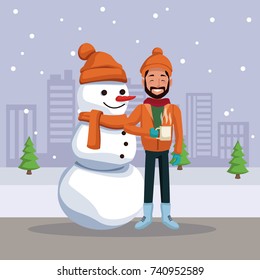 Man with snowboard cartoon