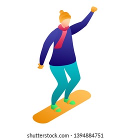 Man at snowboard icon. Isometric of man at snowboard vector icon for web design isolated on white background