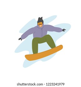 man snowboarder jumping flying high isolated vector illustration graphic