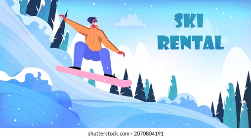 man snowboarding guy doing activities christmas new year holidays ski pass winter vacation concept full length