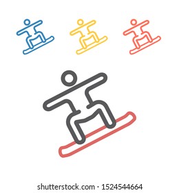 Man snowboarding line icon for web, mobile and infographics. Vector dark grey icon isolated on light grey background.
