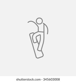 Man Snowboarding Line Icon For Web, Mobile And Infographics. Vector Dark Grey Icon Isolated On Light Grey Background.