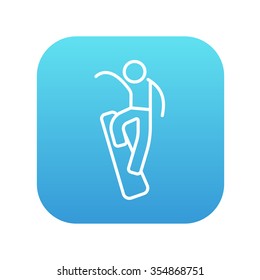 Man snowboarding line icon for web, mobile and infographics. Vector white icon on the blue gradient square with rounded corners isolated on white background.