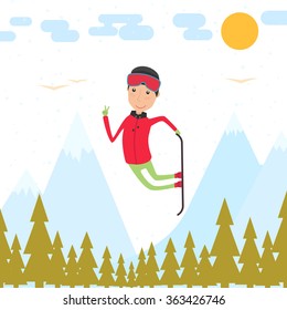 Man Snowboarding. Vector Illustration