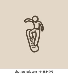 Man snowboarding vector sketch icon isolated on background. Hand drawn Man snowboarding icon. Man snowboarding sketch icon for infographic, website or app.