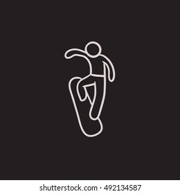 Man snowboarding vector sketch icon isolated on background. Hand drawn Man snowboarding icon. Man snowboarding sketch icon for infographic, website or app.