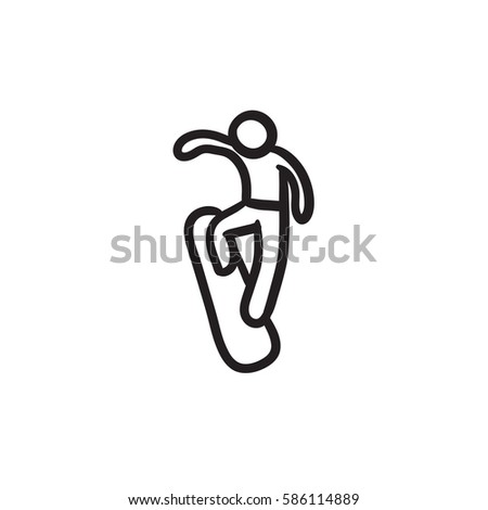 Icono de boceto vectorial de snowboard aislado en el fondo. Dibujo manual Icono de snowboard de hombre. Icono de boceto de snowboard para infografía, sitio web o aplicación.