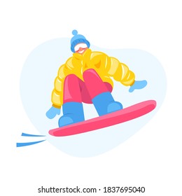 Man Snowboarding. Winter sport. Vector stock illustration. Woman is snowboarding Isolated in flat style. Vector stock illustration.