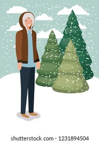 man in snowscape with winter clothes