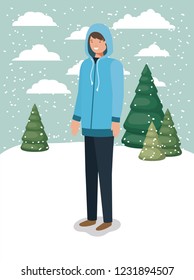 man in snowscape with winter clothes