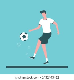 man soccer player kicking the ball on his leg lifestyle vector