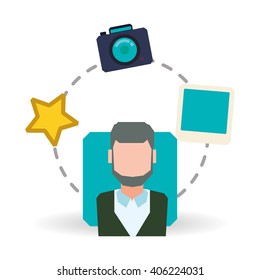man and social media design, vector illustration