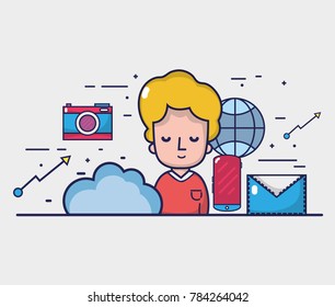 man with social media element to connect