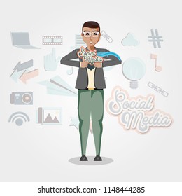man with social media icons