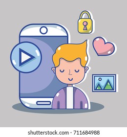 man with social media technology to communication