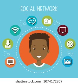 man with social network icons