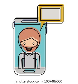 man social network smartphone screen dialogue in watercolor silhouette