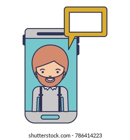 man social network smartphone screen dialogue in colorful silhouette