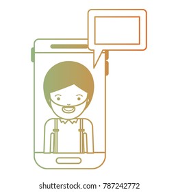 man social network smartphone screen dialogue in degraded green to red color silhouette