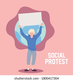 man in social protest with banner vector illustration design