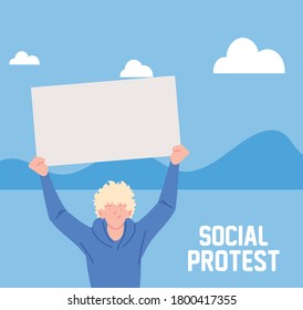 man in social protest with banner vector illustration design