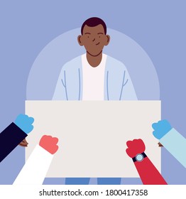 man in social protest with banner vector illustration design