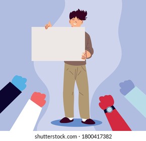 man in social protest with banner vector illustration design