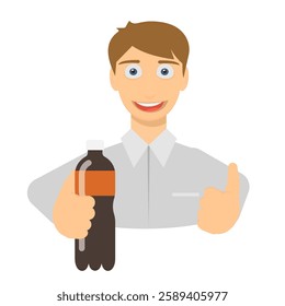 Man with the soda. Drink advertisement, vector illustration