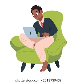 man at sofa hybrid workplace isolated