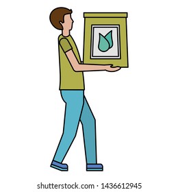 man with soil sack decoration gardening flat design vector illustration