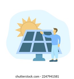 Man with solar panel and sun