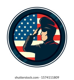 man soldier with united states flag in frame circular vector illustration design