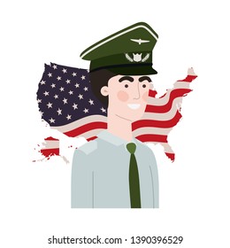man soldier of war with flag of united states background