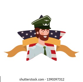 man soldier of war with flag of united states background