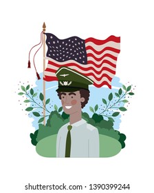 man soldier of war with landscape and united states flag