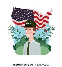 man soldier of war with landscape and united states flag