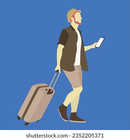 Viajando solo con maleta y teléfono móvil - vector de ilustración