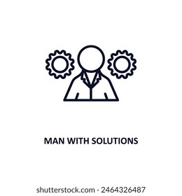 icono de esquema de hombre con soluciones.  Icono de línea fina de la colección empresarial. Vector editable aislado sobre fondo blanco