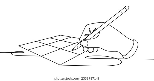 Man solves crossword sudoku. Choose the appropriate number. One line drawing for different uses. Vector illustration.