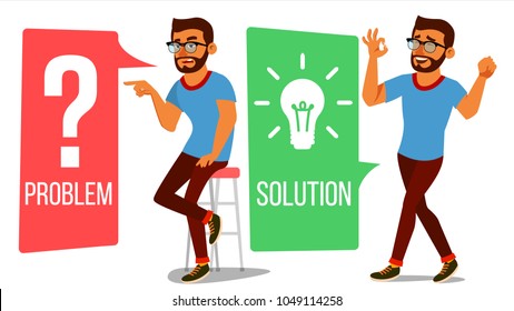 Man Solving Problem Vector. Solution, Secret Discovery. Career Success. Decision Problem, Solving Process. Big . Solve, Dilemma. Isolated Flat Cartoon Illustration
