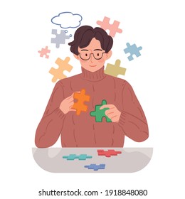 A man solving a puzzle. Idea or creativity concept illustration.