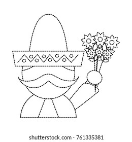 man with sombrero holding flowers mexico culture icon image