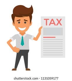 
A man with some twisting expressions holding tax invoice sheet
